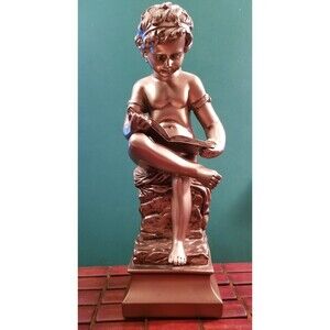 Vintage Classical Boy Reading Goldtone Resin Statue or Bookend 11.5"x3.75"x3.75"